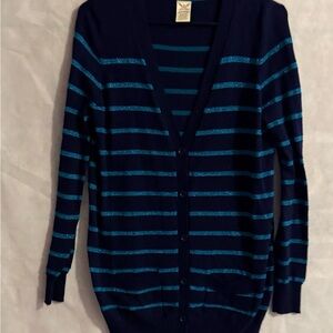 Time and Tru Blue and Teal Striped Cardigan